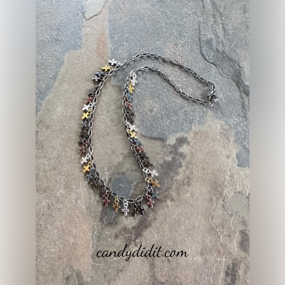Stylish Mixed Metal Mini Cross Necklace By Candy Did It! - Picture 3 of 4